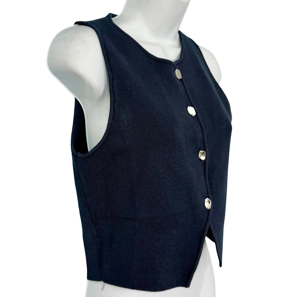 Zara Navy Blue Asymmetrical Silver Button Up Vest Tank Top Crop Size M NEW Tags - Picture 10 of 12